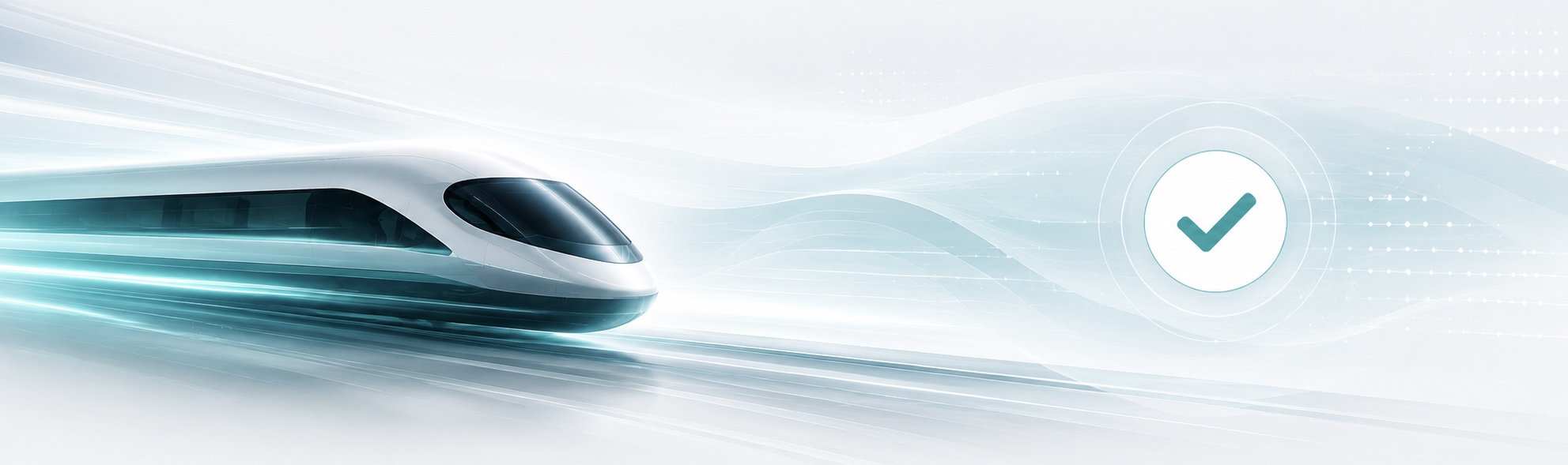 A high-speed train accelerating along a clear path toward a checkmark — illustrating CreditFixScore's fast, direct dispute process